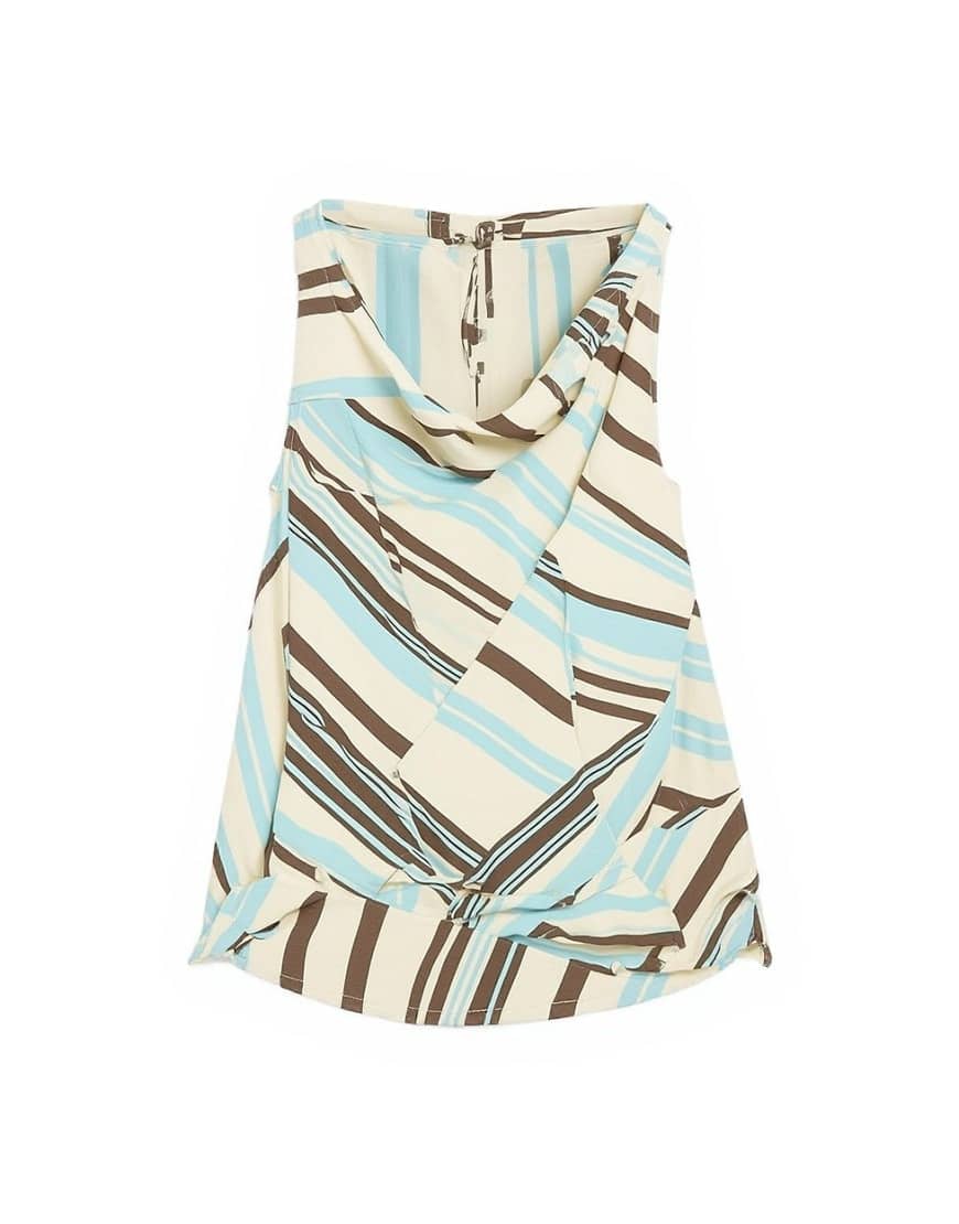 Topshop cowl tie detail top in chocolate stripe