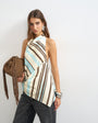 Topshop cowl tie detail top in chocolate stripe