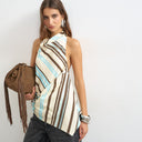 Topshop cowl tie detail top in chocolate stripe