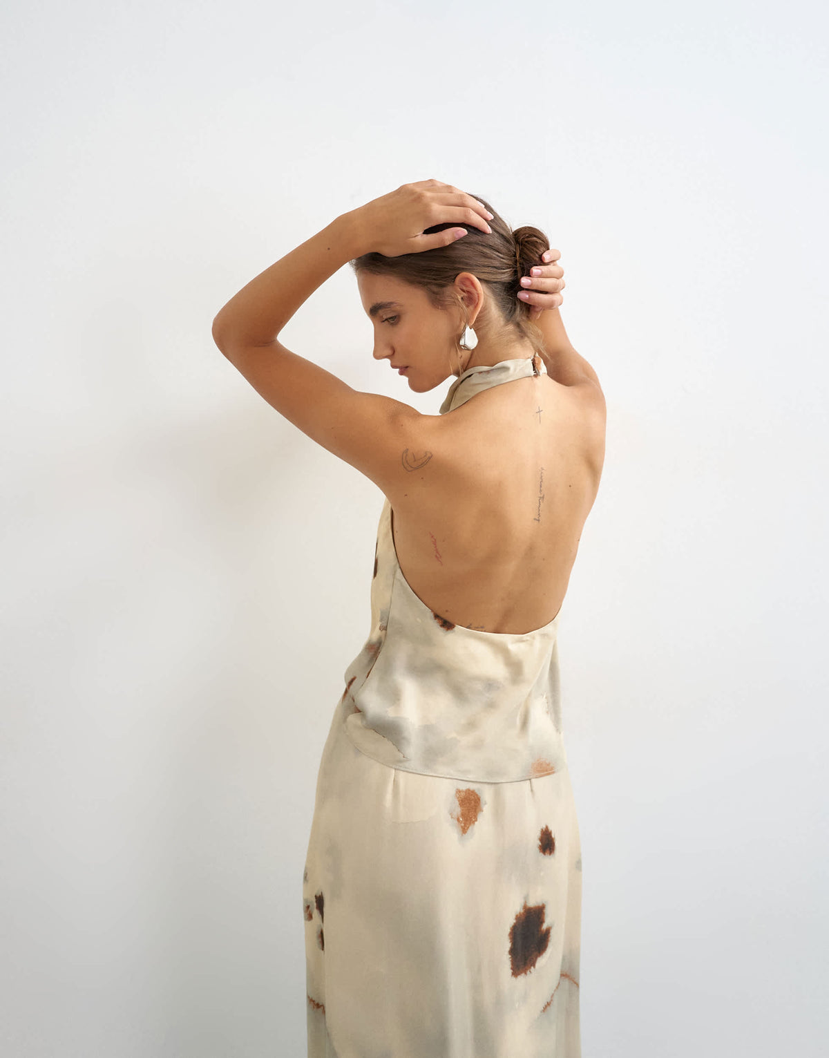 Topshop co-ord satin cowl halter top in abstract print