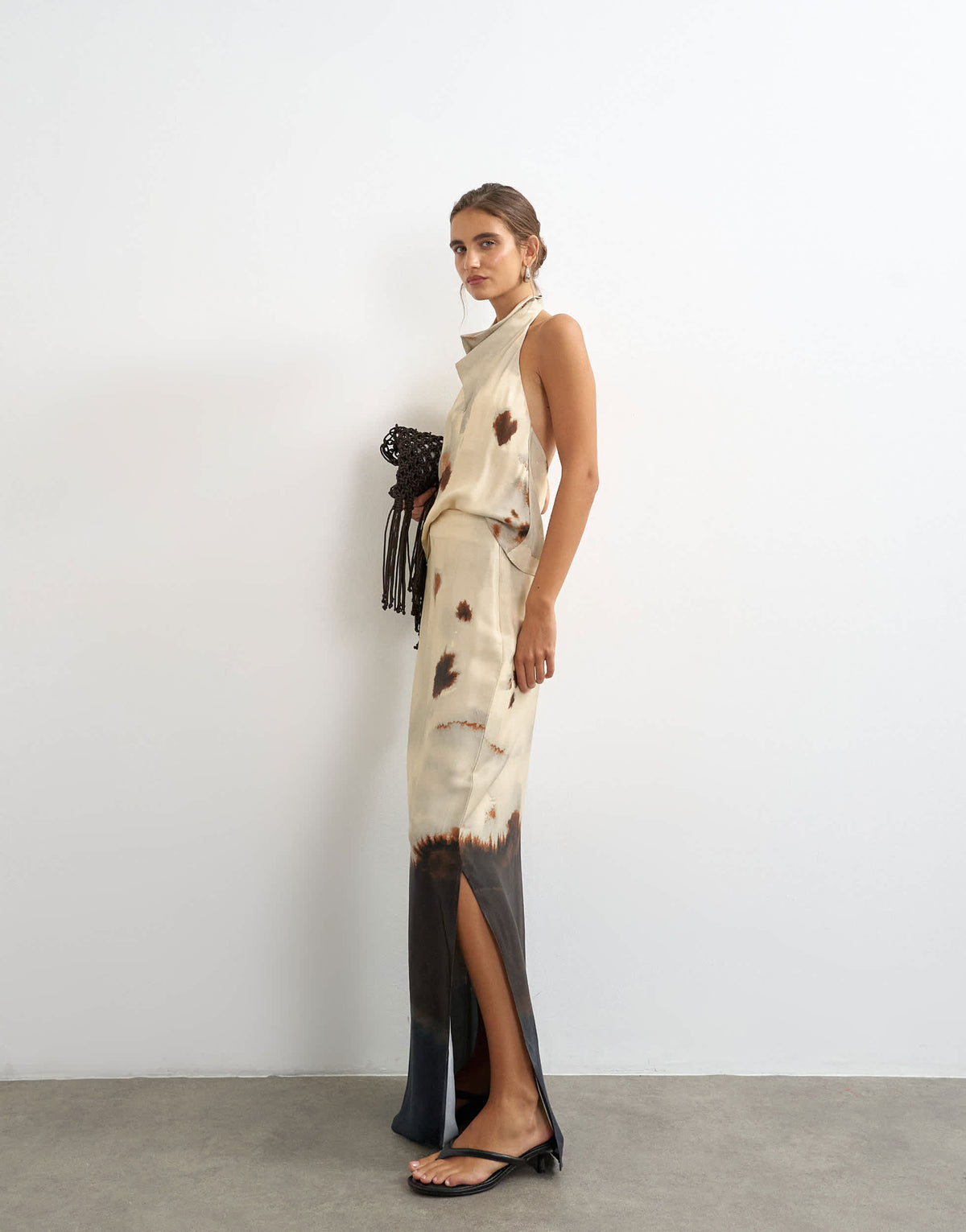 Topshop co-ord satin cowl halter top in abstract print