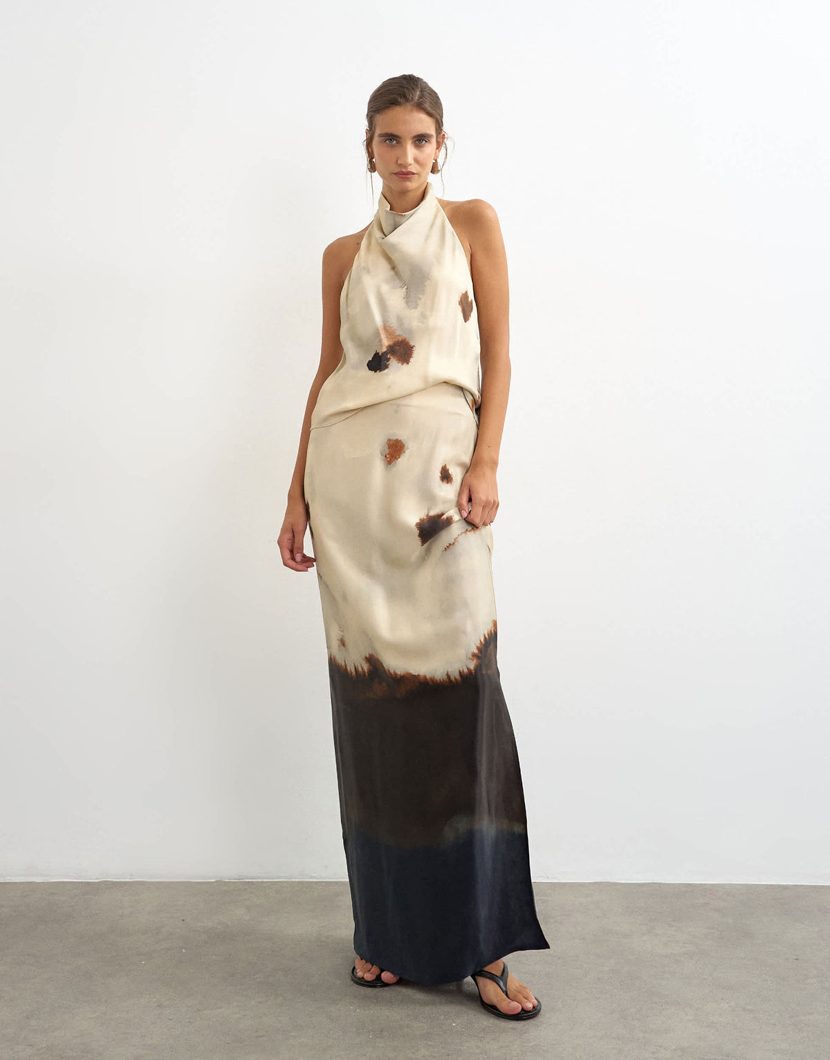 Topshop co-ord printed satin column maxi skirt in abstract print