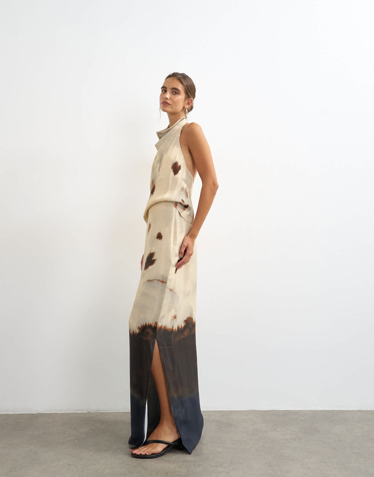 Topshop co-ord printed satin column maxi skirt in abstract print