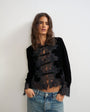 Topshop lace applique velvet blouse in black