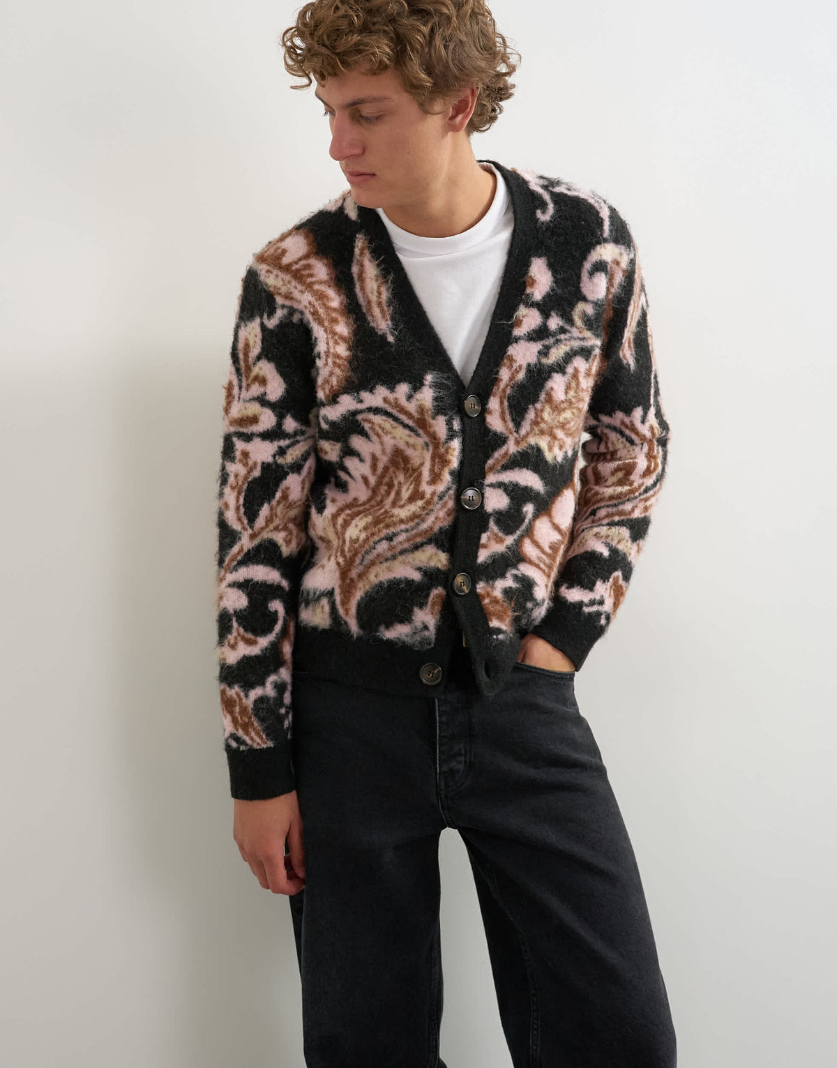 Topman regular fit paisley brushed knitted cardigan in black