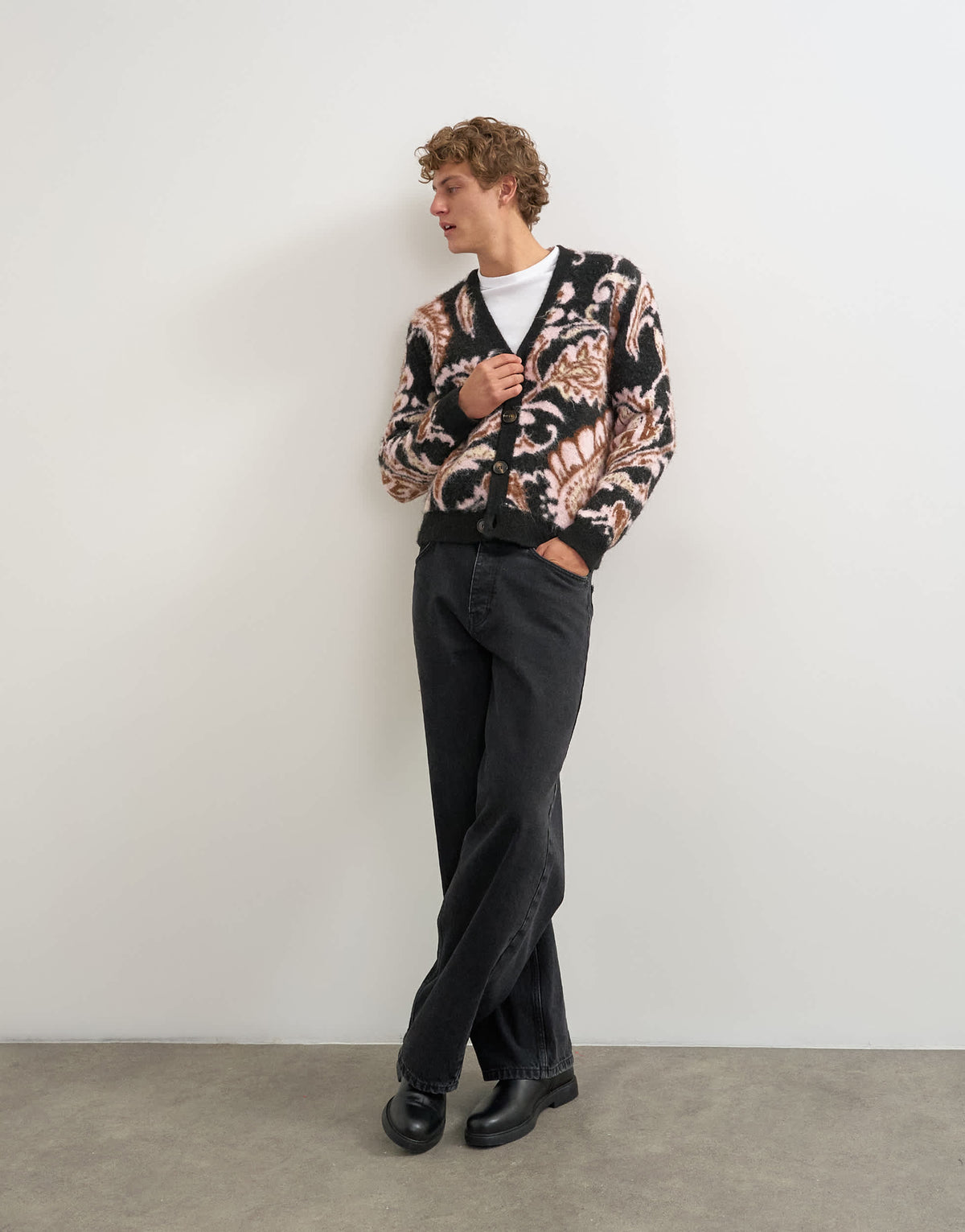 Topman regular fit paisley brushed knitted cardigan in black