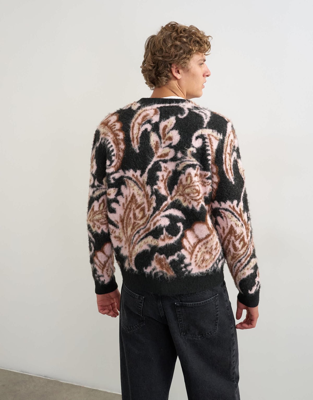 Topman regular fit paisley brushed knitted cardigan in black