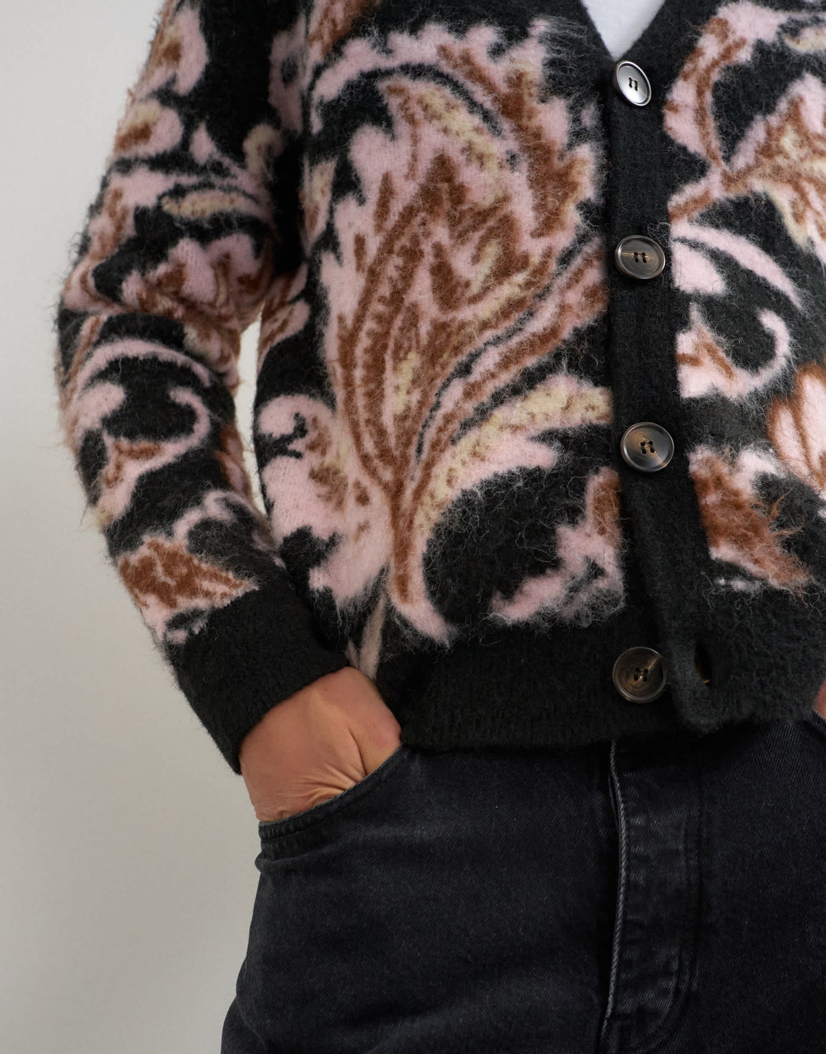 Topman regular fit paisley brushed knitted cardigan in black
