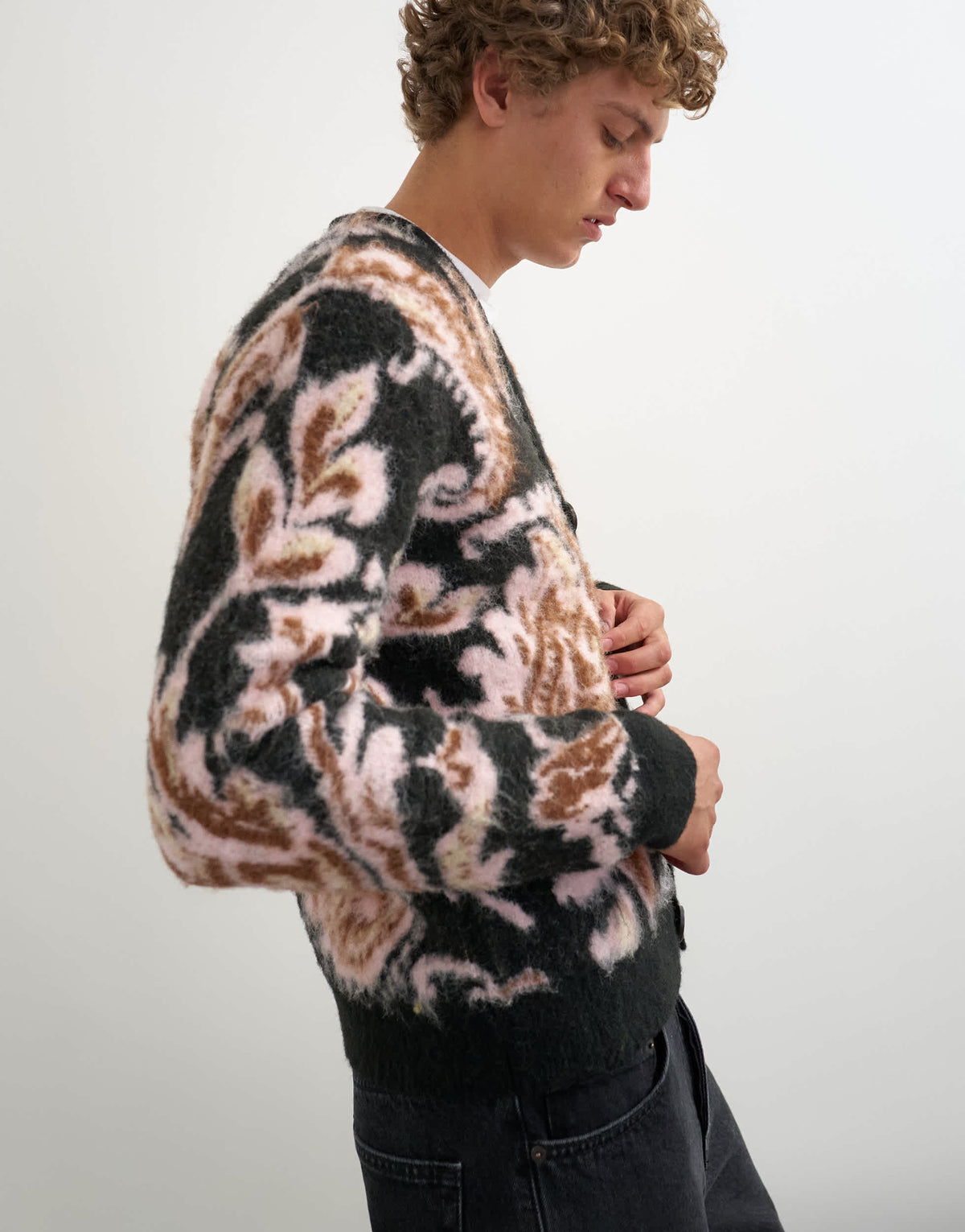 Topman regular fit paisley brushed knitted cardigan in black