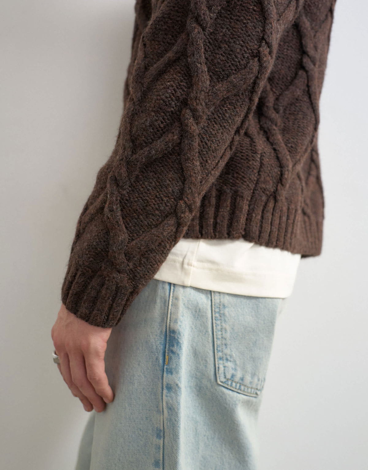 Topman relaxed fit knitted cable cardigan in brown