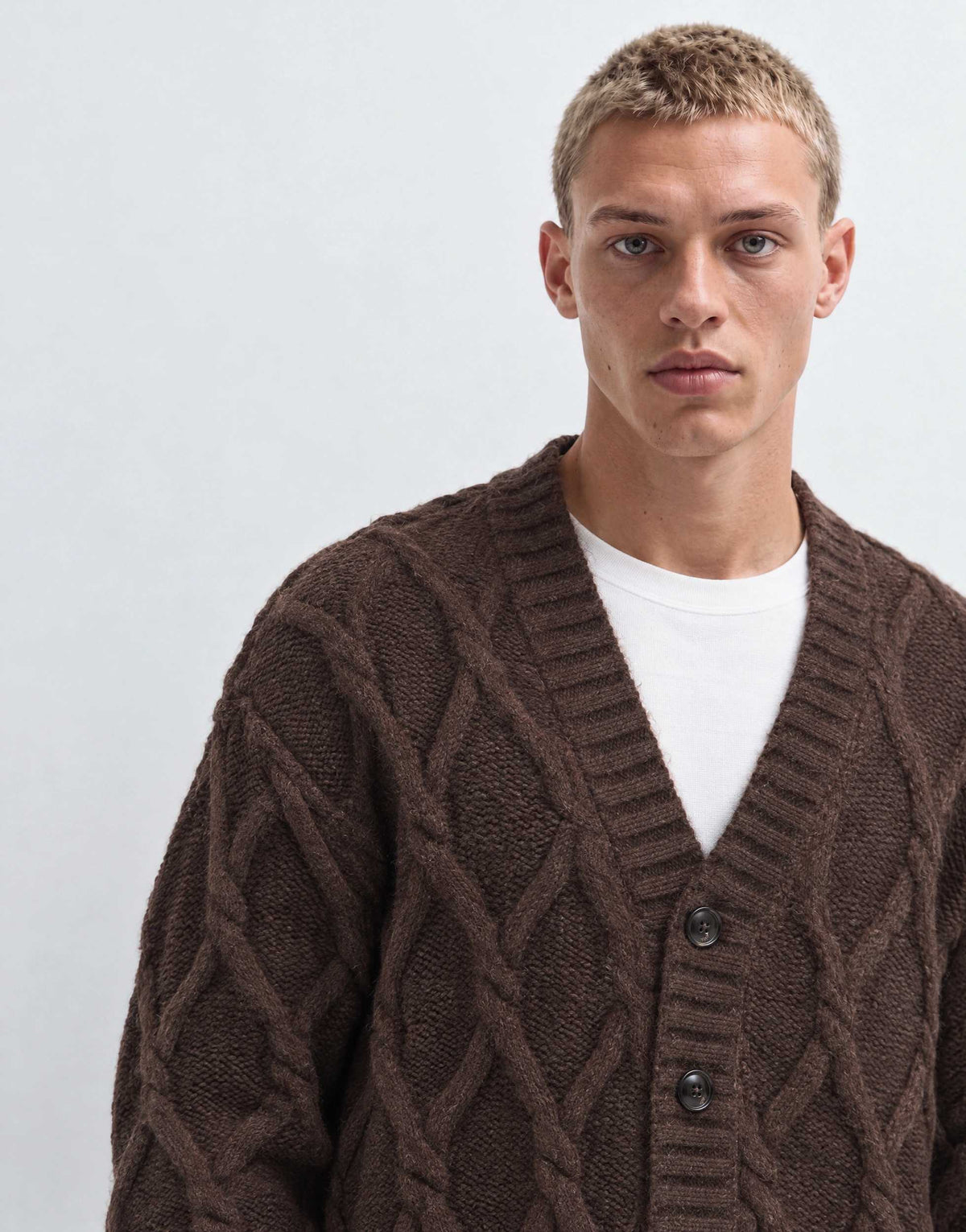 Topman relaxed fit knitted cable cardigan in brown