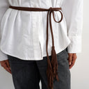 Topshop fringe cord suedette belt in chocolate
