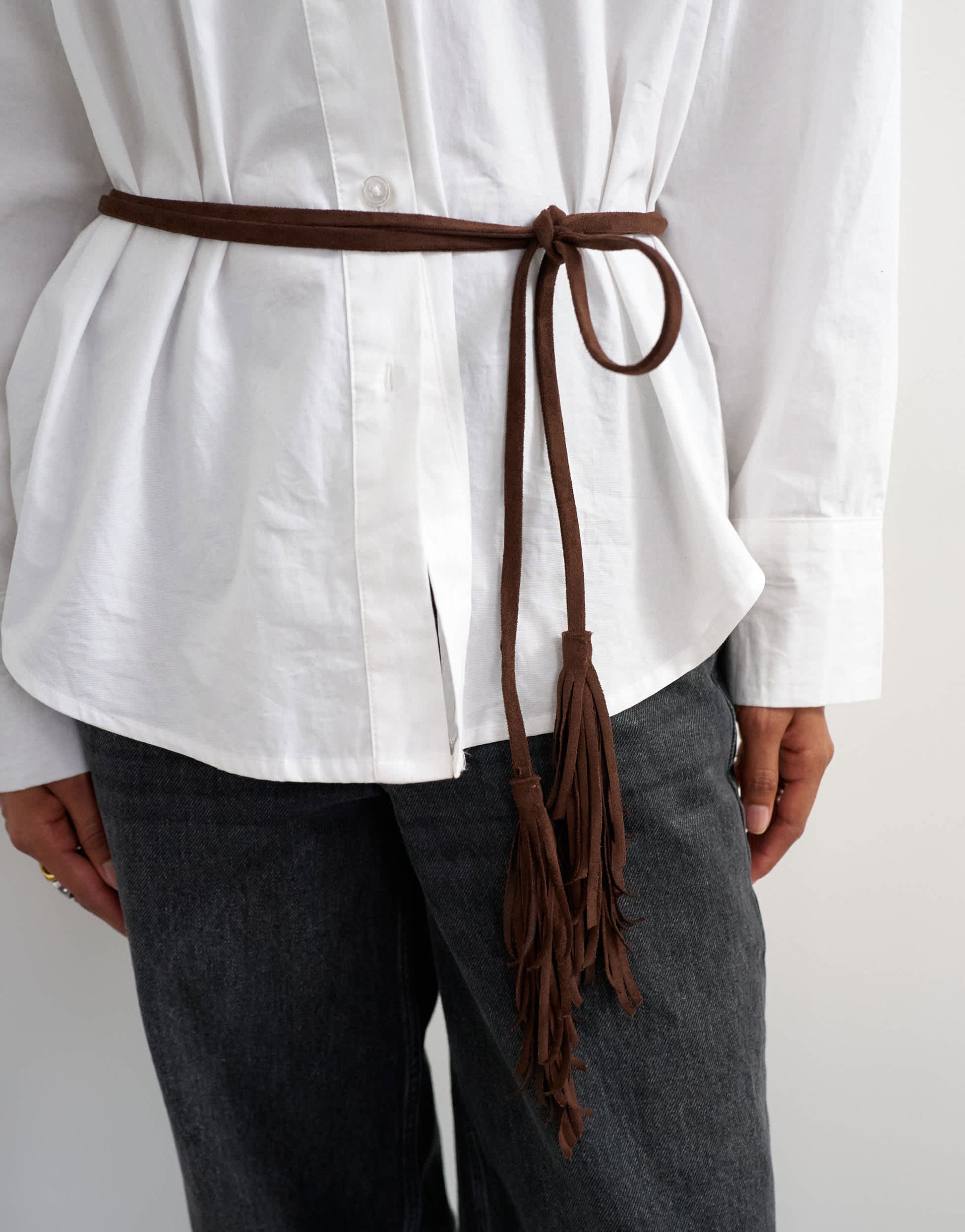 Topshop fringe cord suedette belt in chocolate