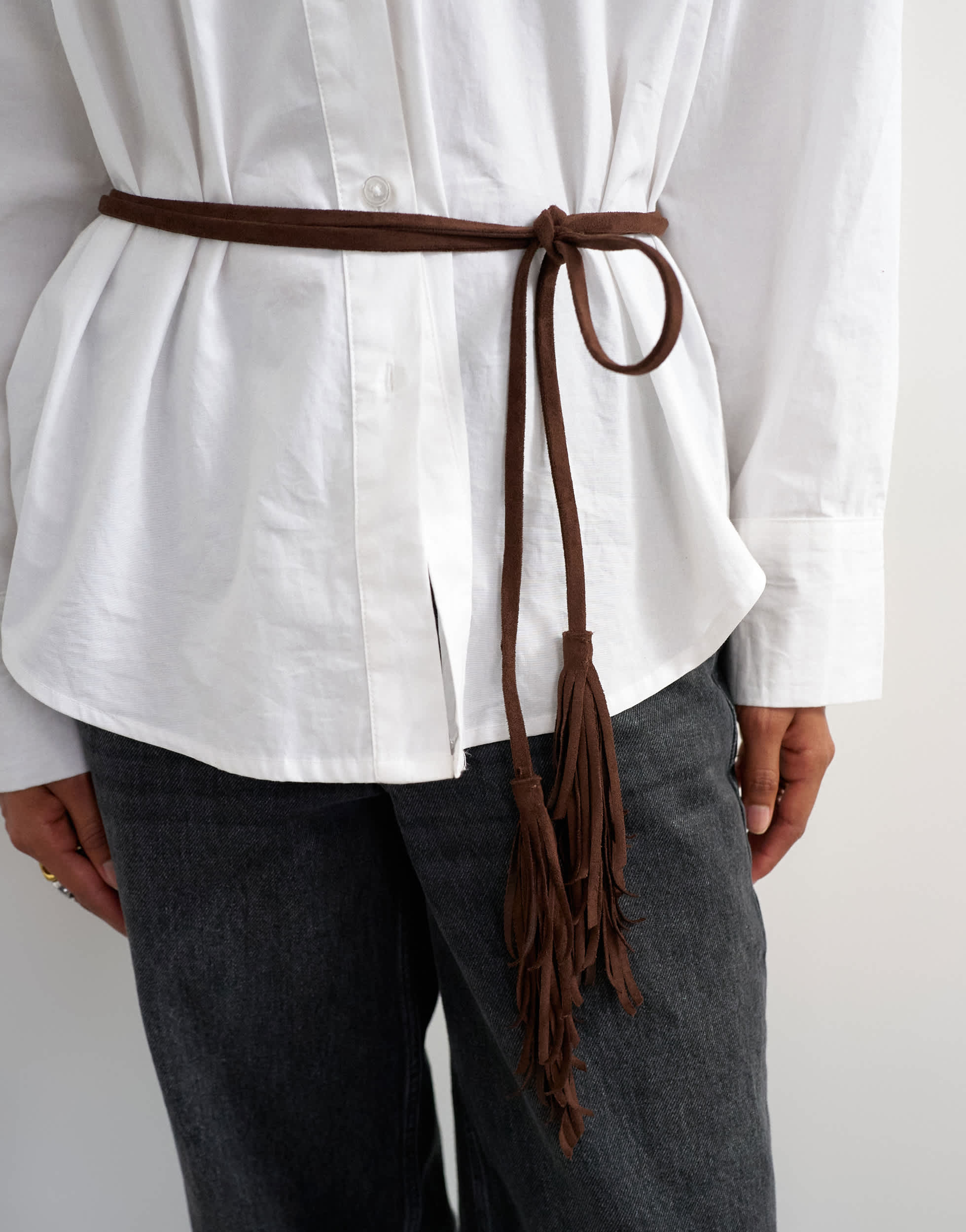 Topshop fringe cord suedette belt in chocolate