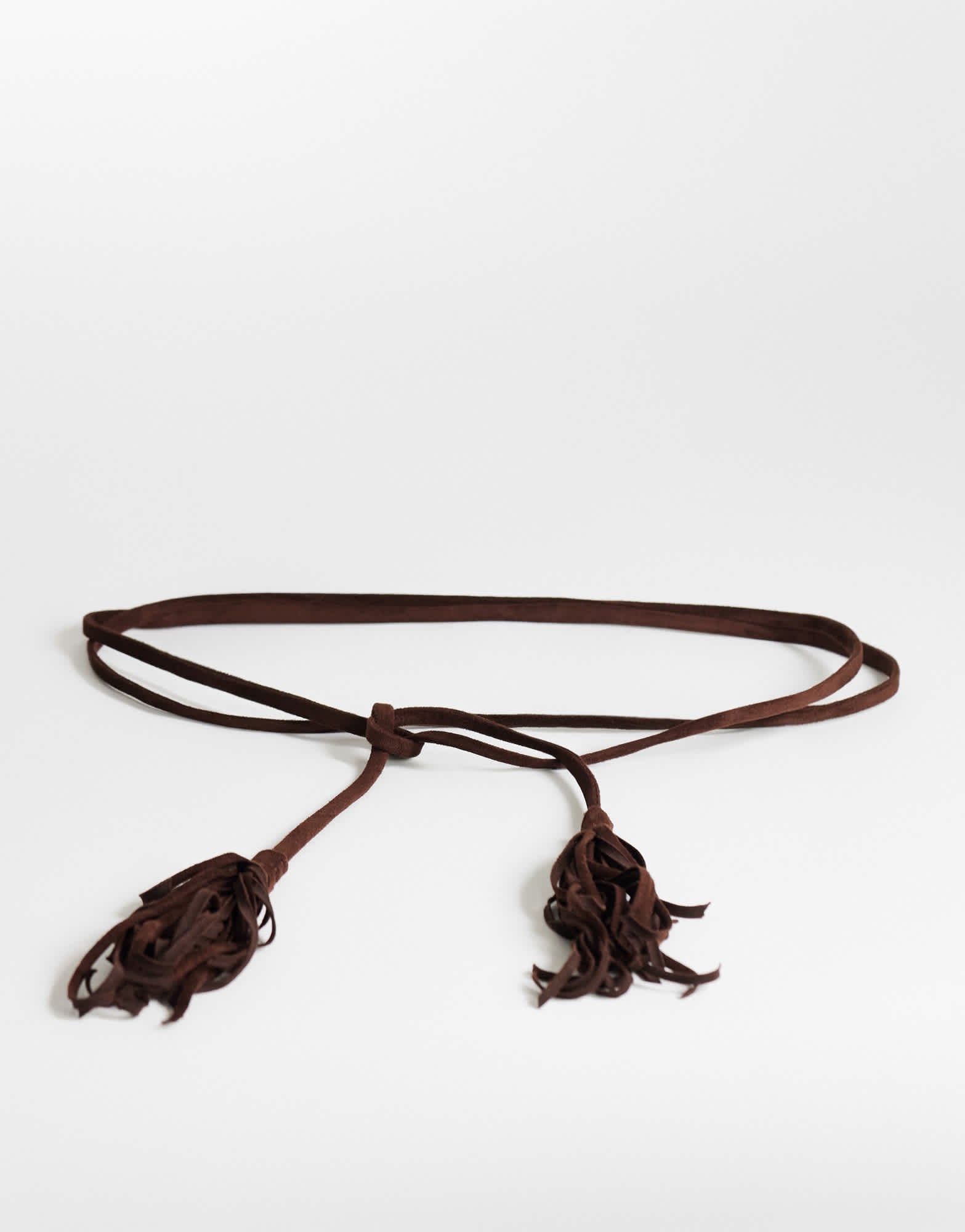 Topshop fringe cord suedette belt in chocolate
