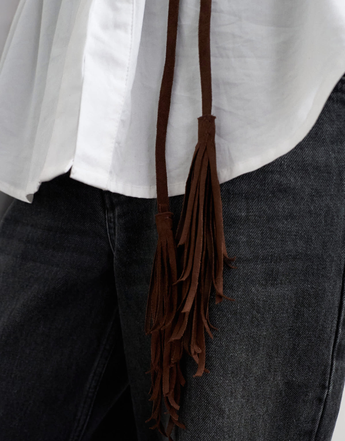 Topshop fringe cord suedette belt in chocolate
