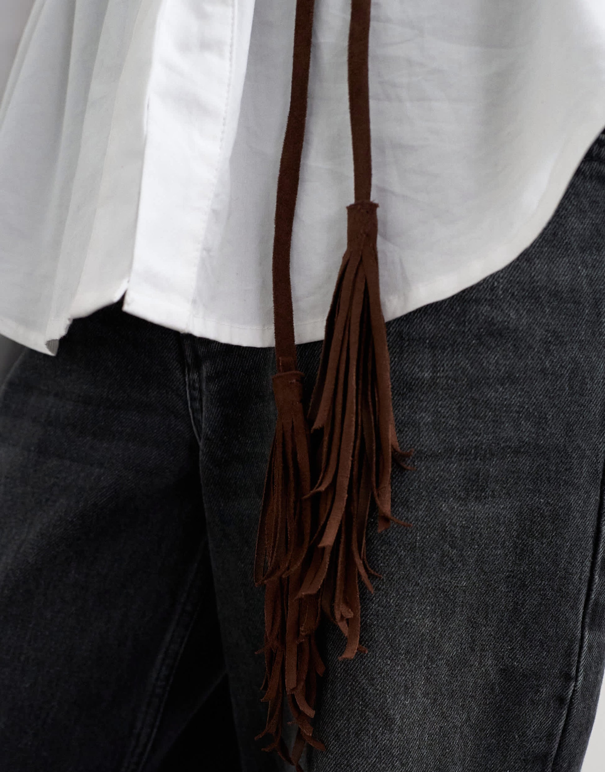 Topshop fringe cord suedette belt in chocolate
