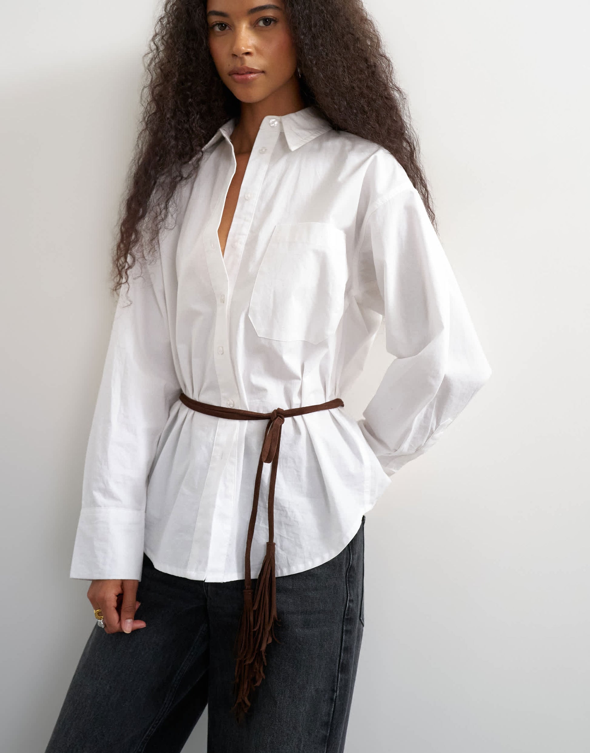 Topshop fringe cord suedette belt in chocolate