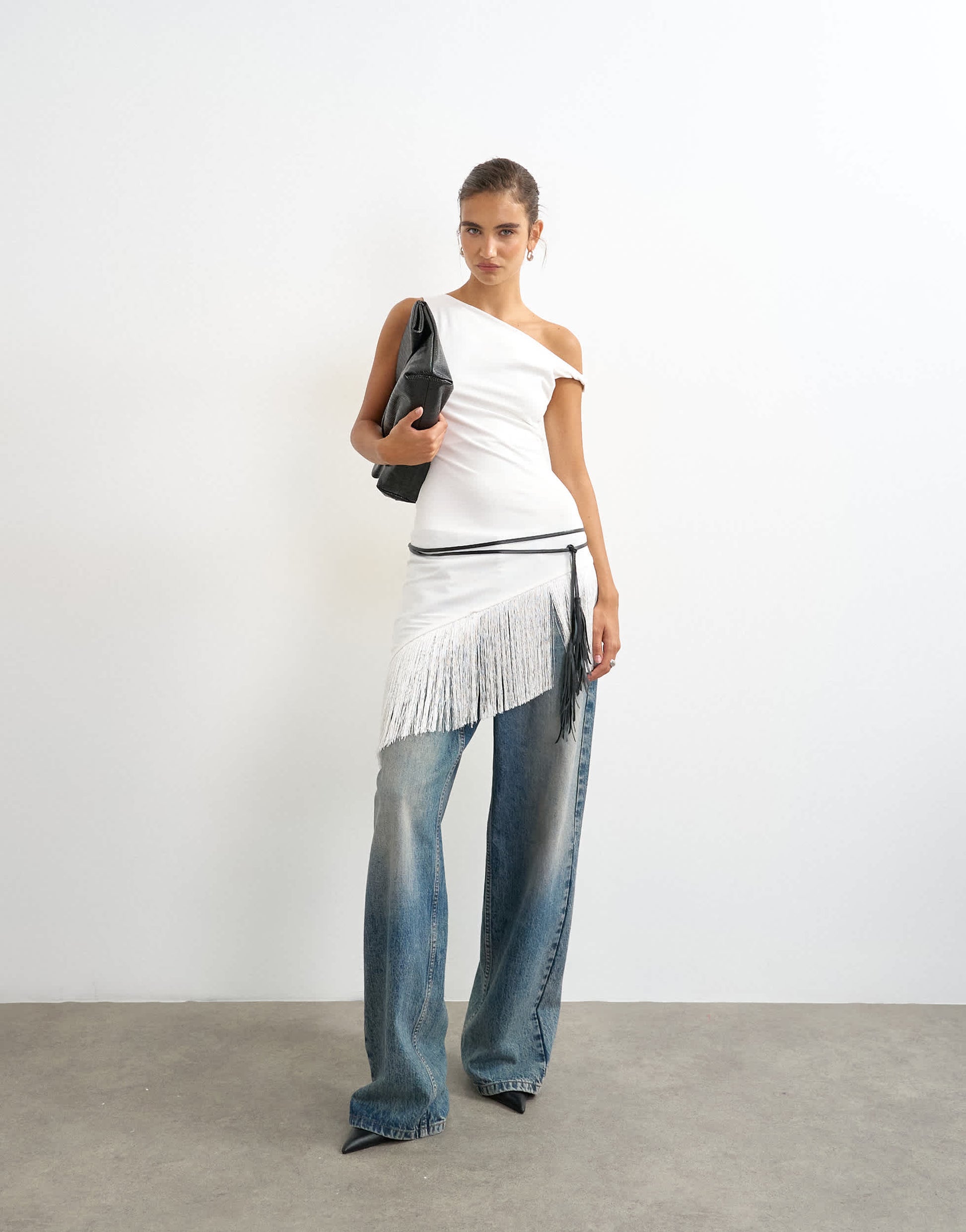 Topshop fringe cord belt in black