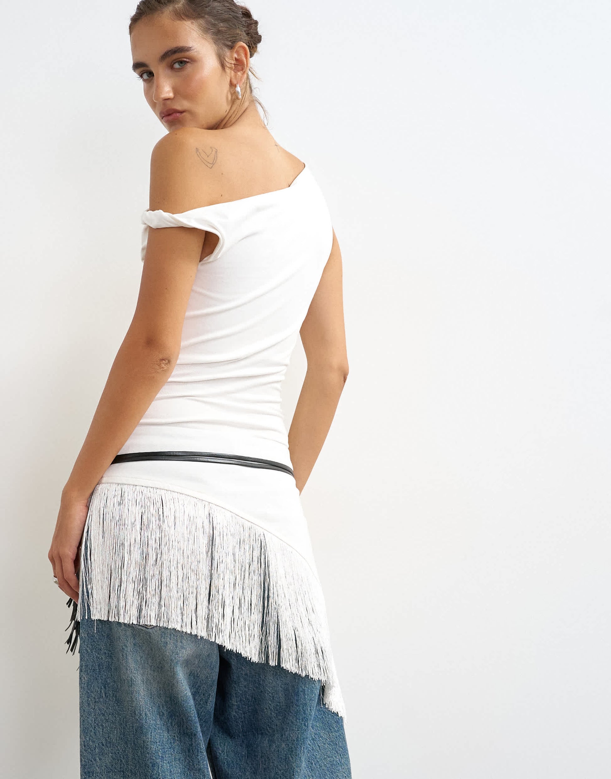 Topshop fringe cord belt in black