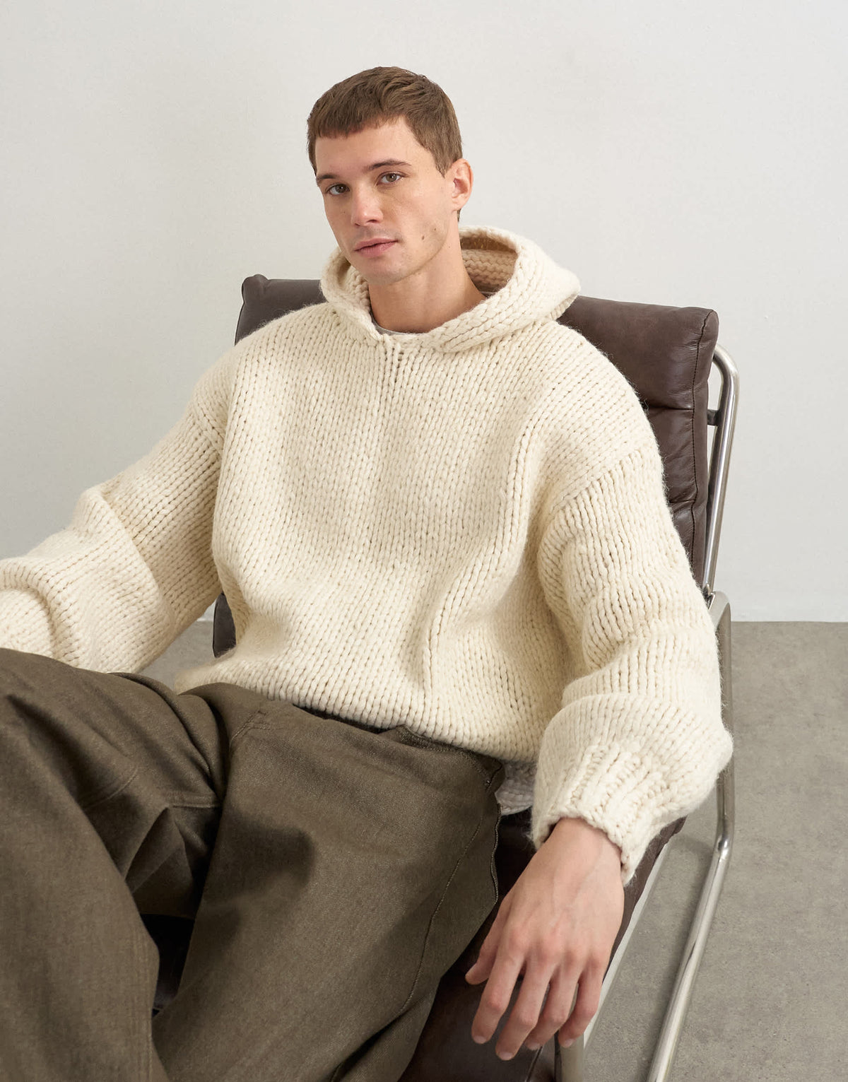 Topman relaxed fit hand knitted heavyweight hoodie in ecru