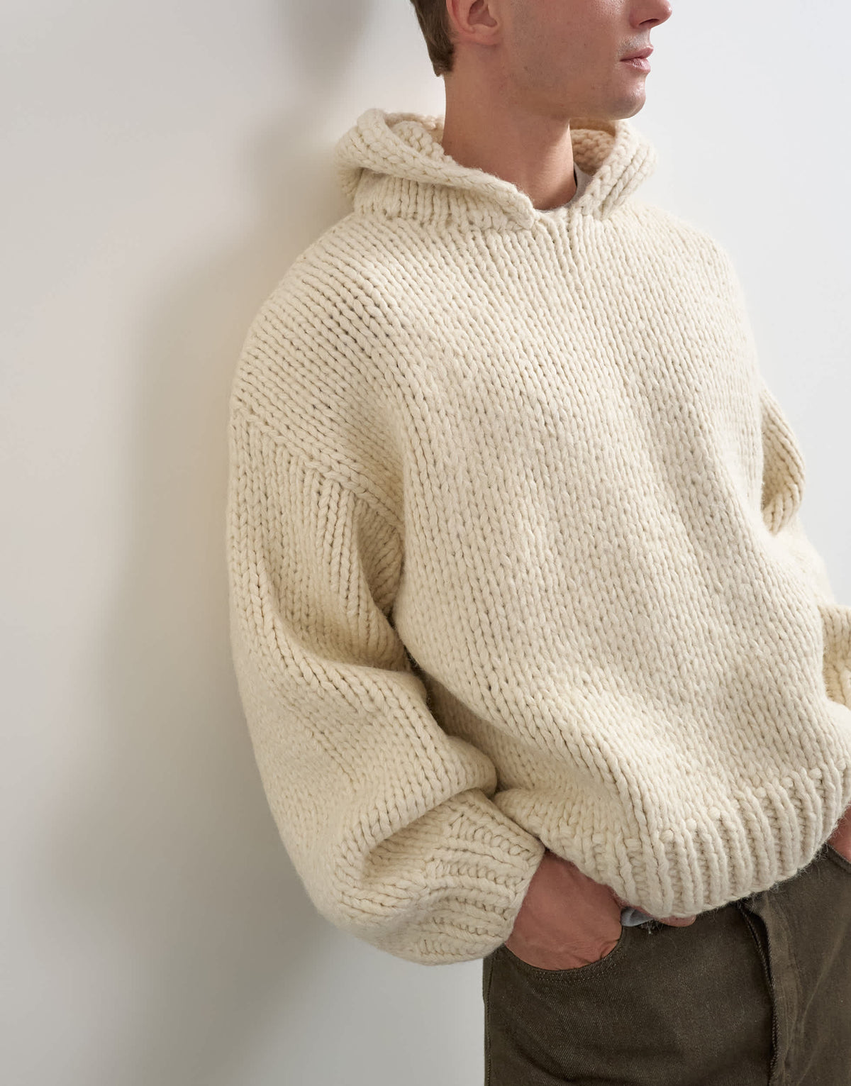 Topman relaxed fit hand knitted heavyweight hoodie in ecru