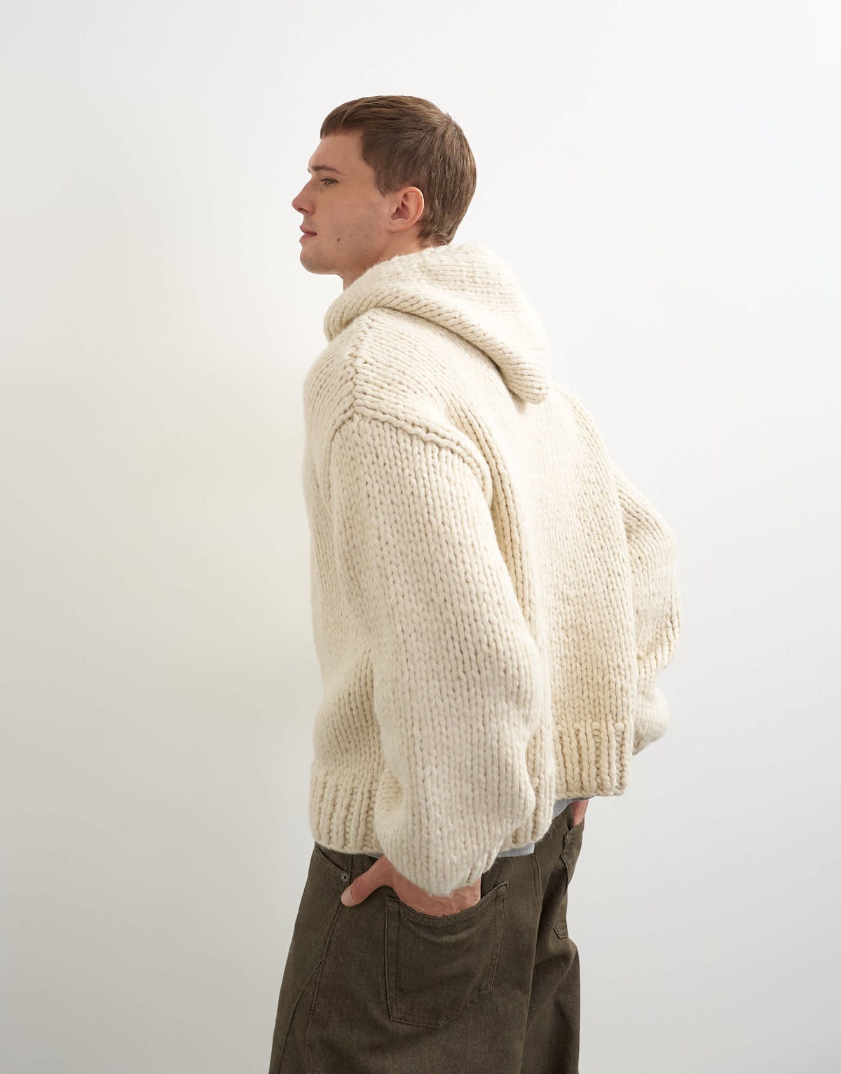 Topman relaxed fit hand knitted heavyweight hoodie in ecru