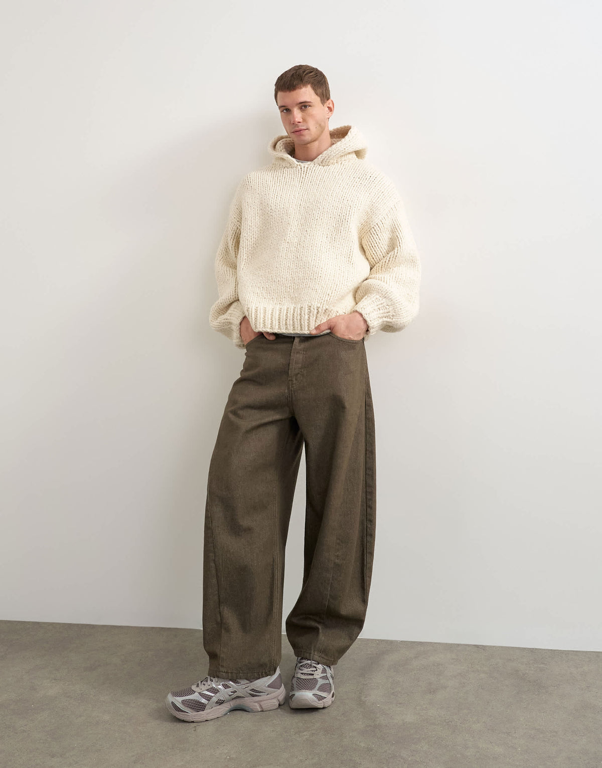 Topman relaxed fit hand knitted heavyweight hoodie in ecru
