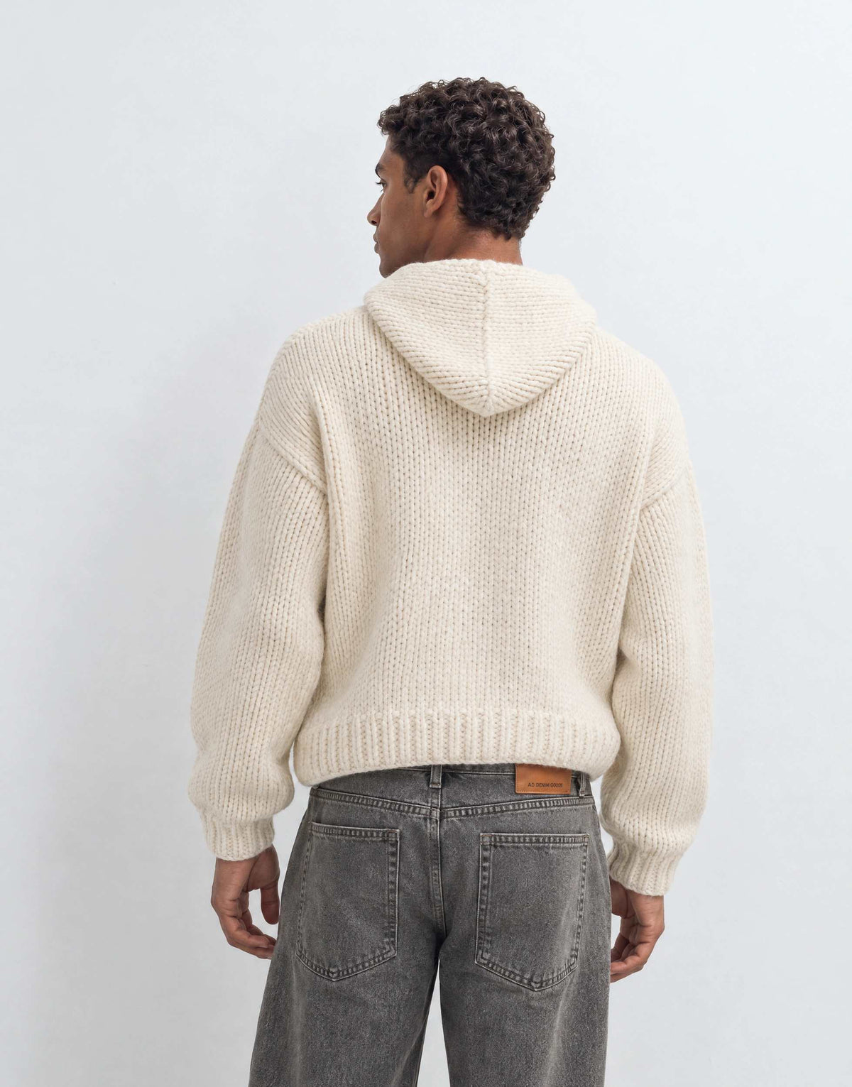 Topman relaxed fit hand knitted heavyweight hoodie in ecru