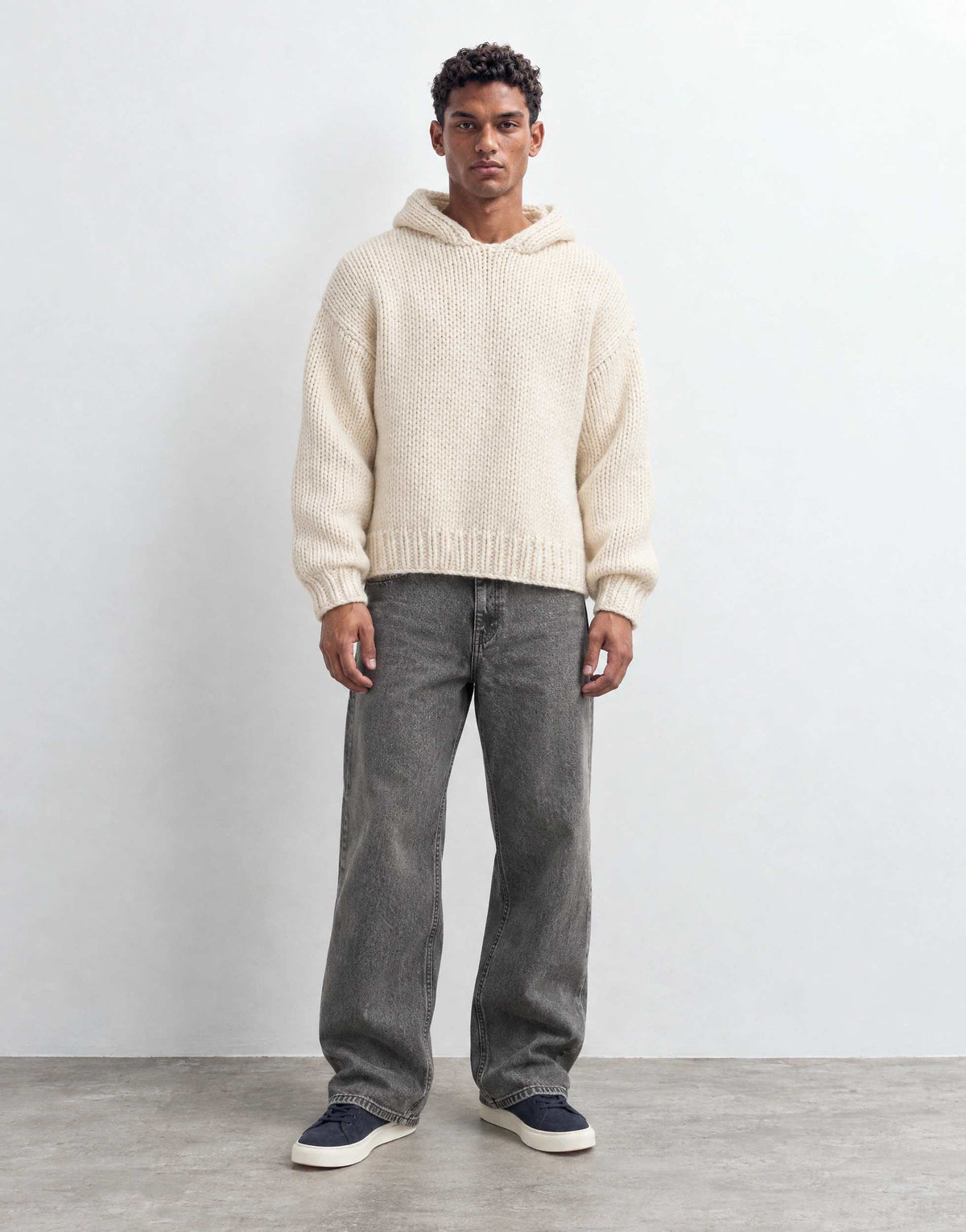 Topman relaxed fit hand knitted heavyweight hoodie in ecru