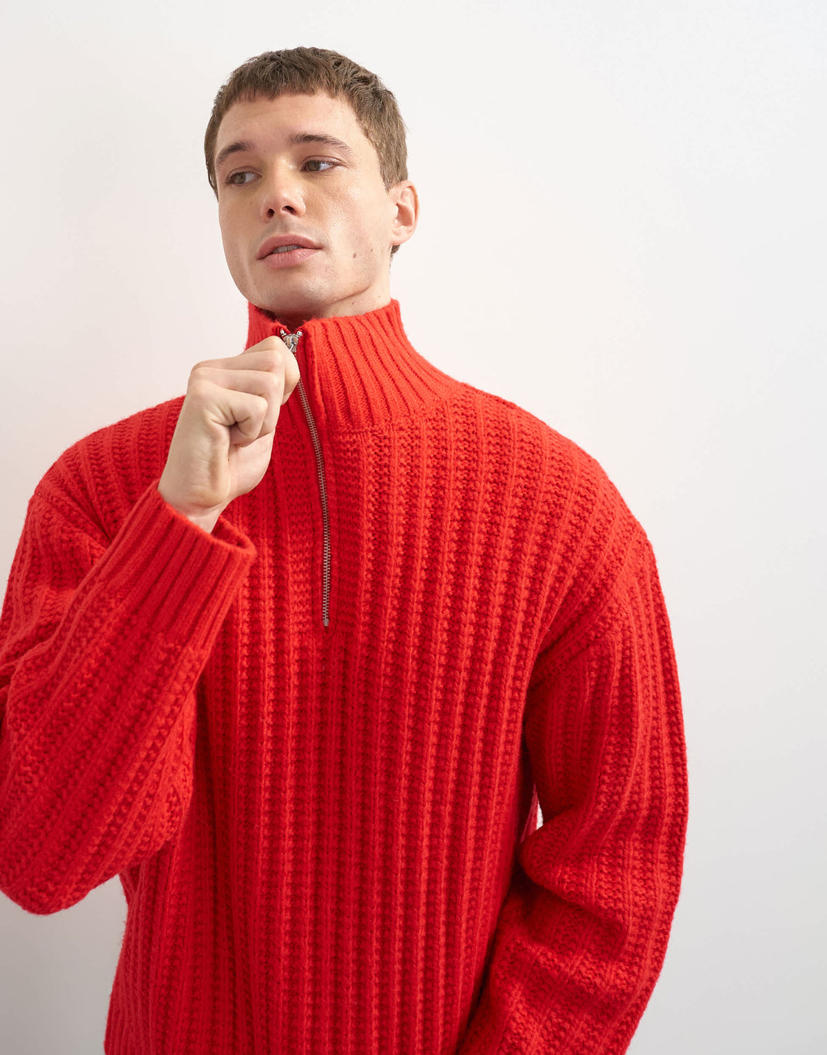 Topman relaxed fit knitted 1/4 zip funnel neck knitted jumper in red
