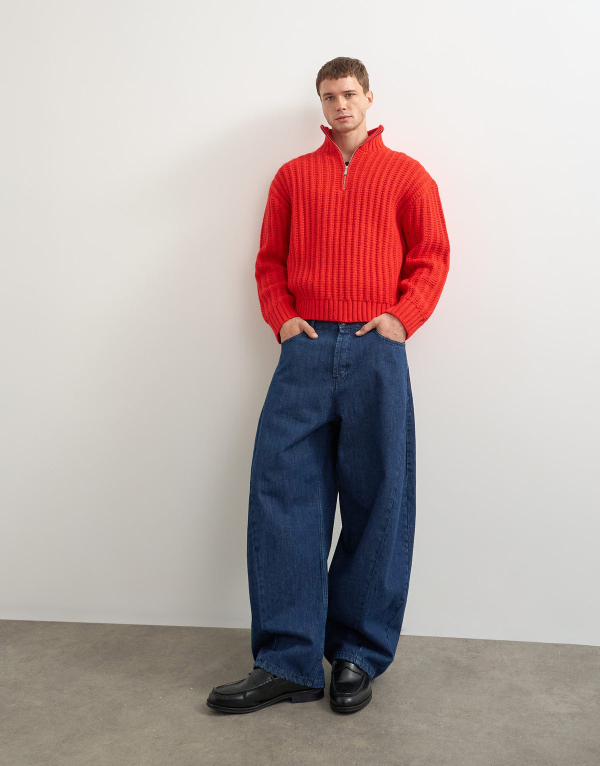 Topman relaxed fit knitted 1/4 zip funnel neck knitted jumper in red