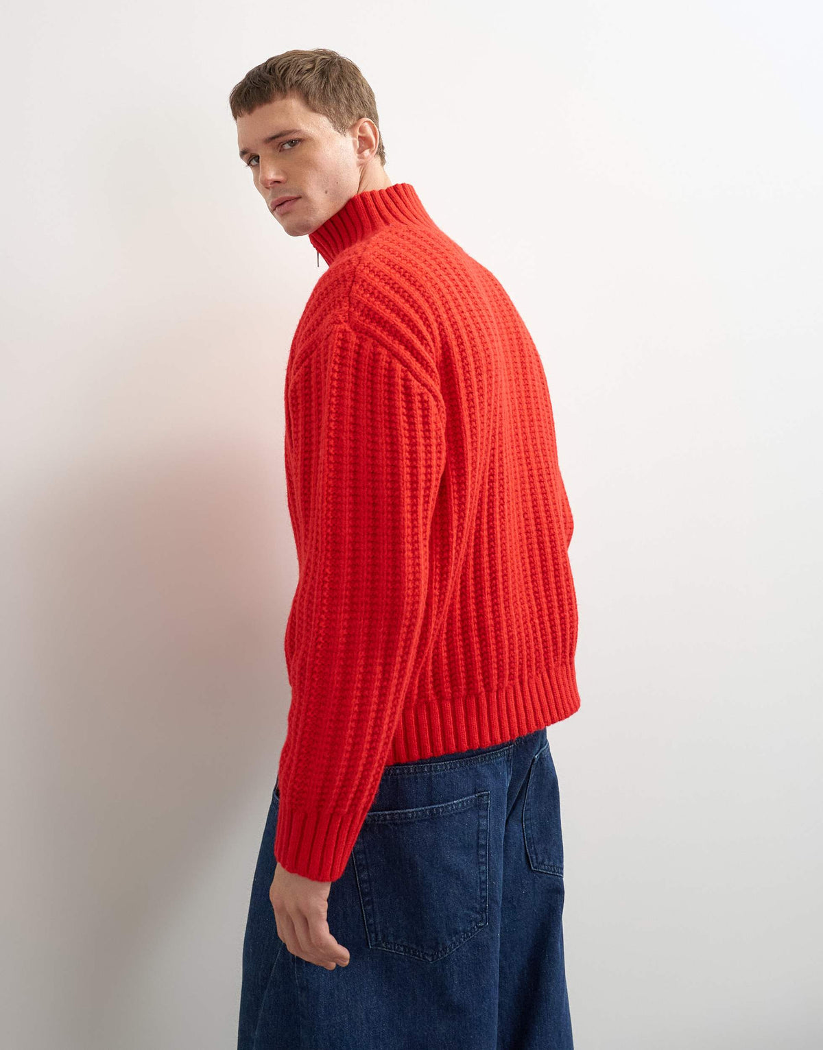 Topman relaxed fit knitted 1/4 zip funnel neck knitted jumper in red