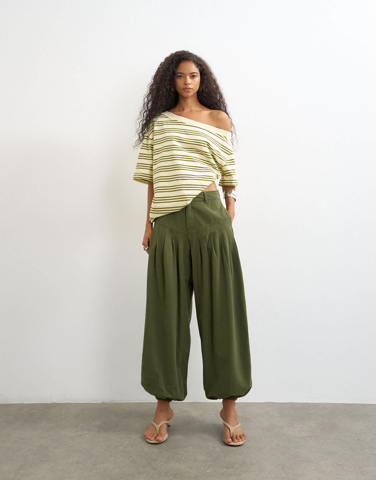 Topshop deep yoke balloon trouser in khaki