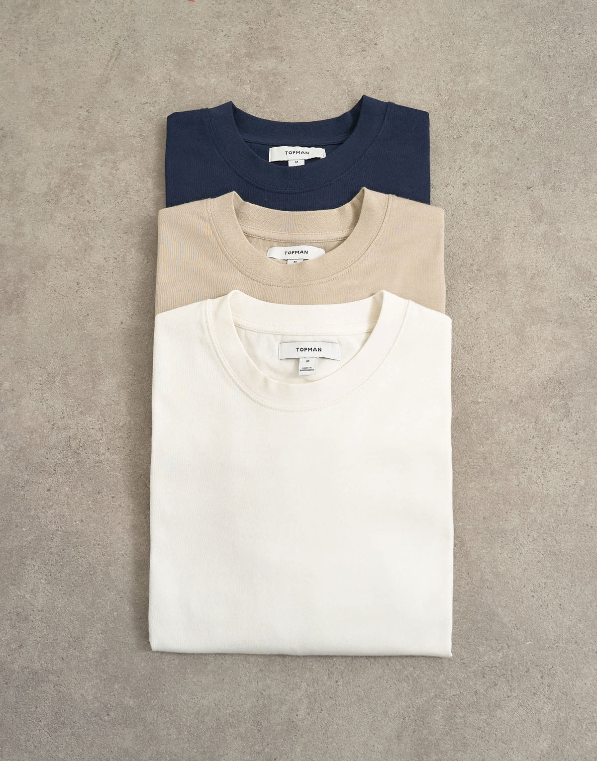 Topman 3 pack relaxed fit t-shirt in ecru, navy and stone
