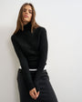 Topshop knitted rib yoke long sleeve top in black