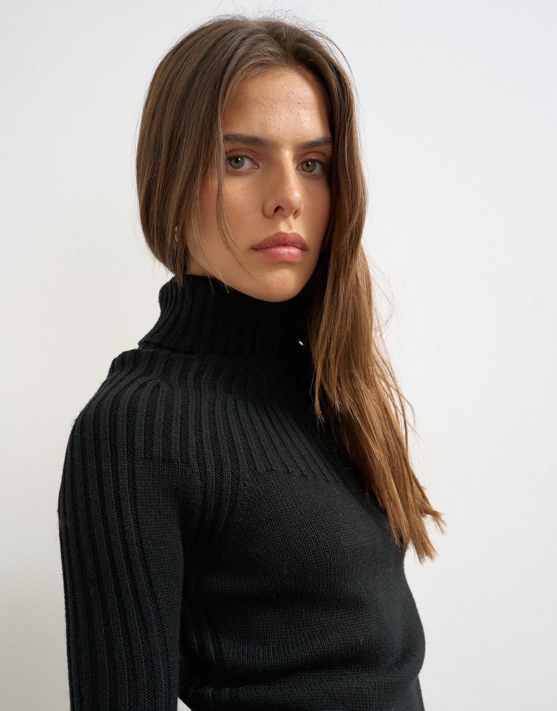 Topshop knitted rib yoke long sleeve top in black