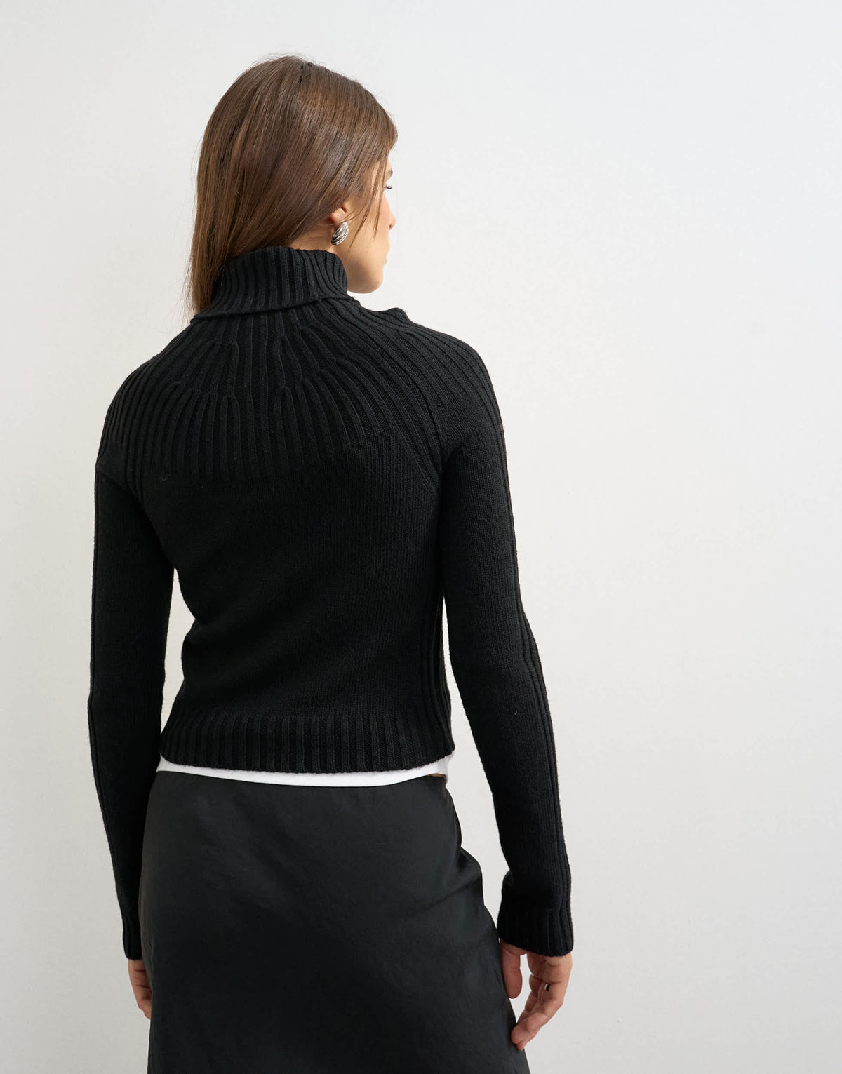 Topshop knitted rib yoke long sleeve top in black