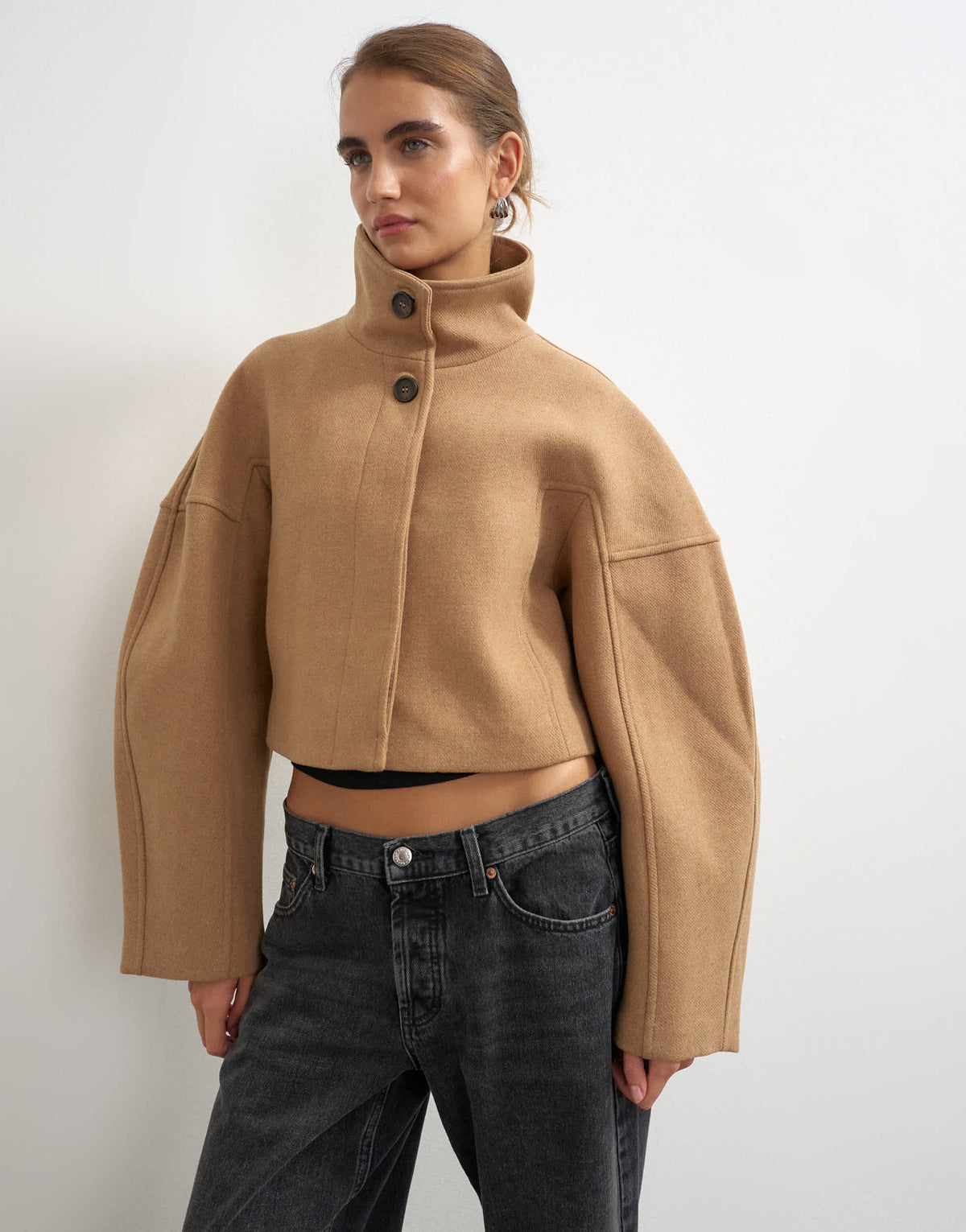 Topshop cropped formal coat in camel