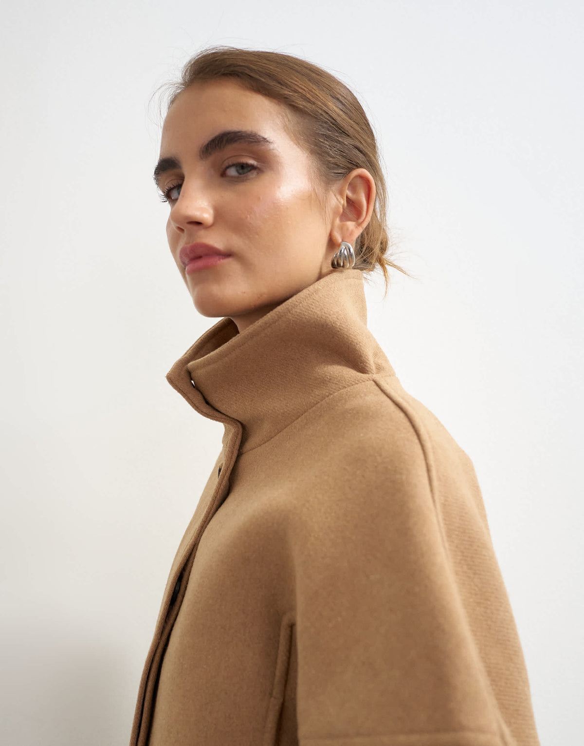 Topshop cropped formal coat in camel