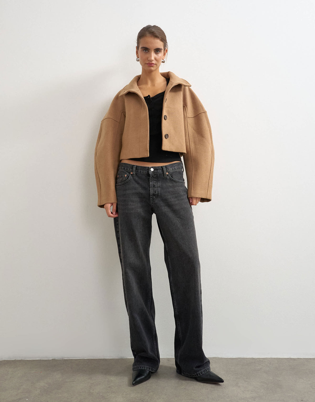 Topshop cropped formal coat in camel