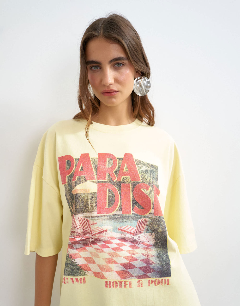 Topshop graphic 'Paradise' short sleeved t shirt in yellow