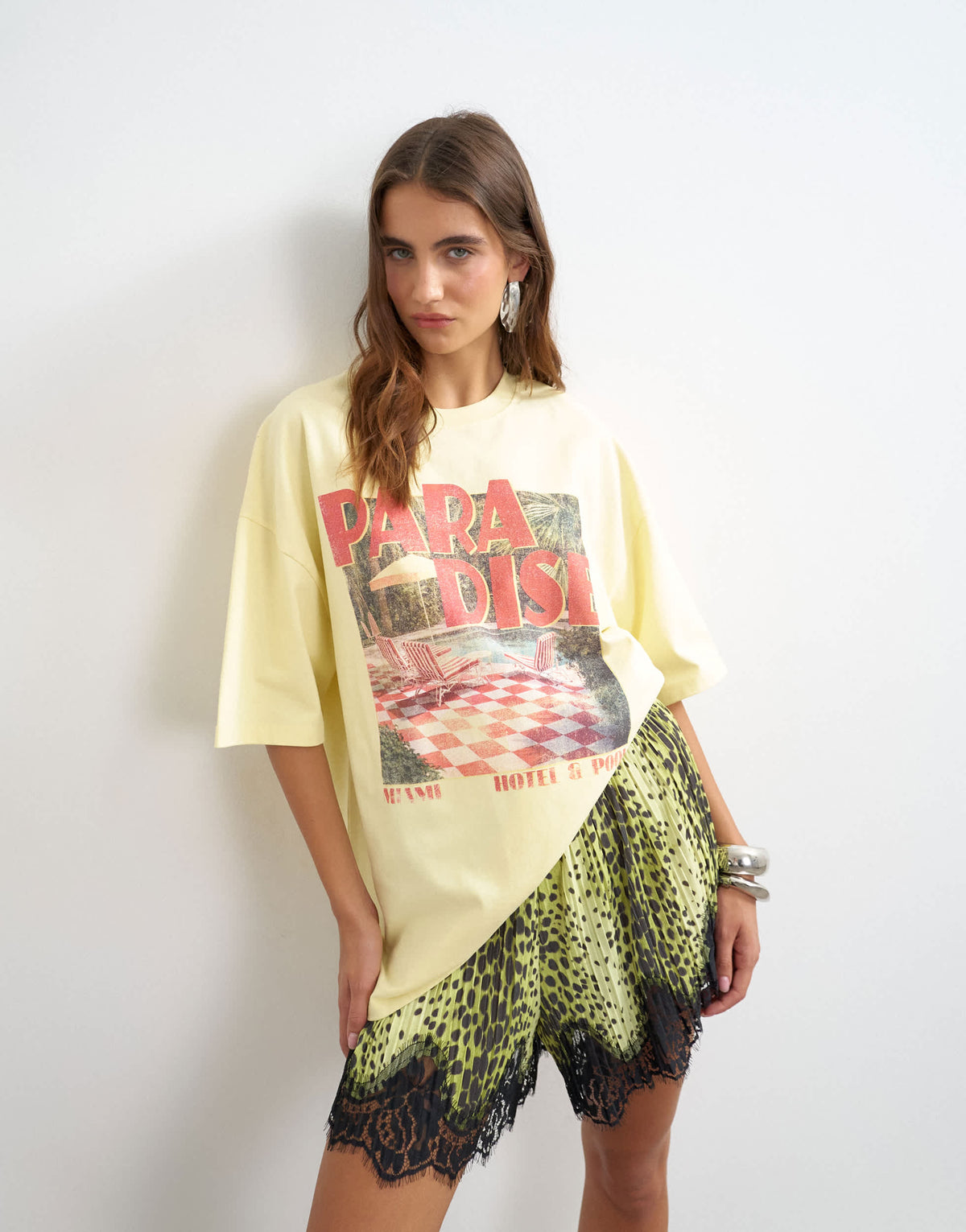 Topshop graphic 'Paradise' short sleeved t shirt in yellow