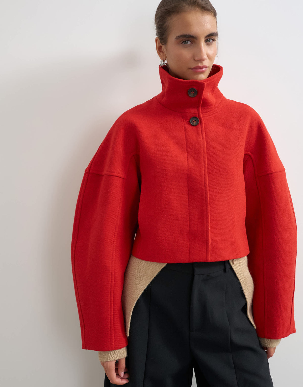 Topshop cropped formal coat in red