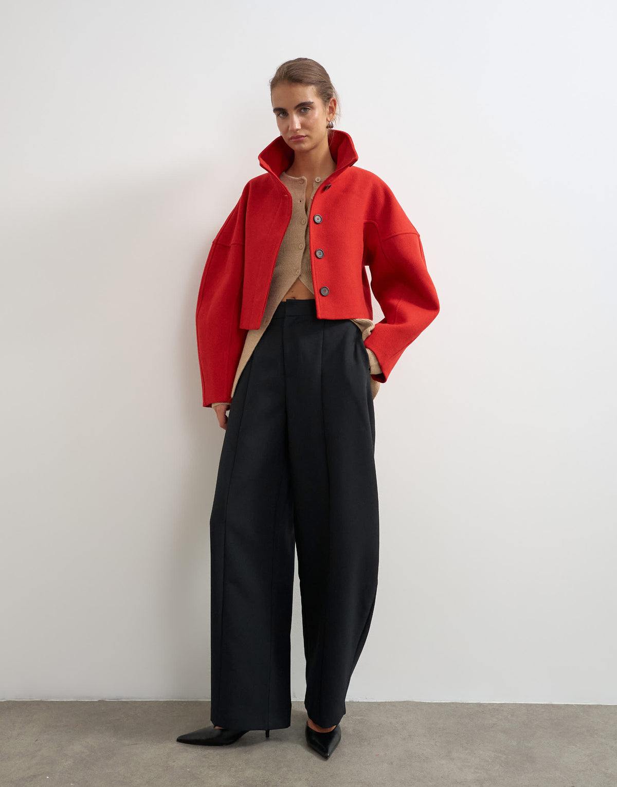 Topshop cropped formal coat in red