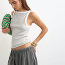 Topshop tipping slash neck racer vest in grey