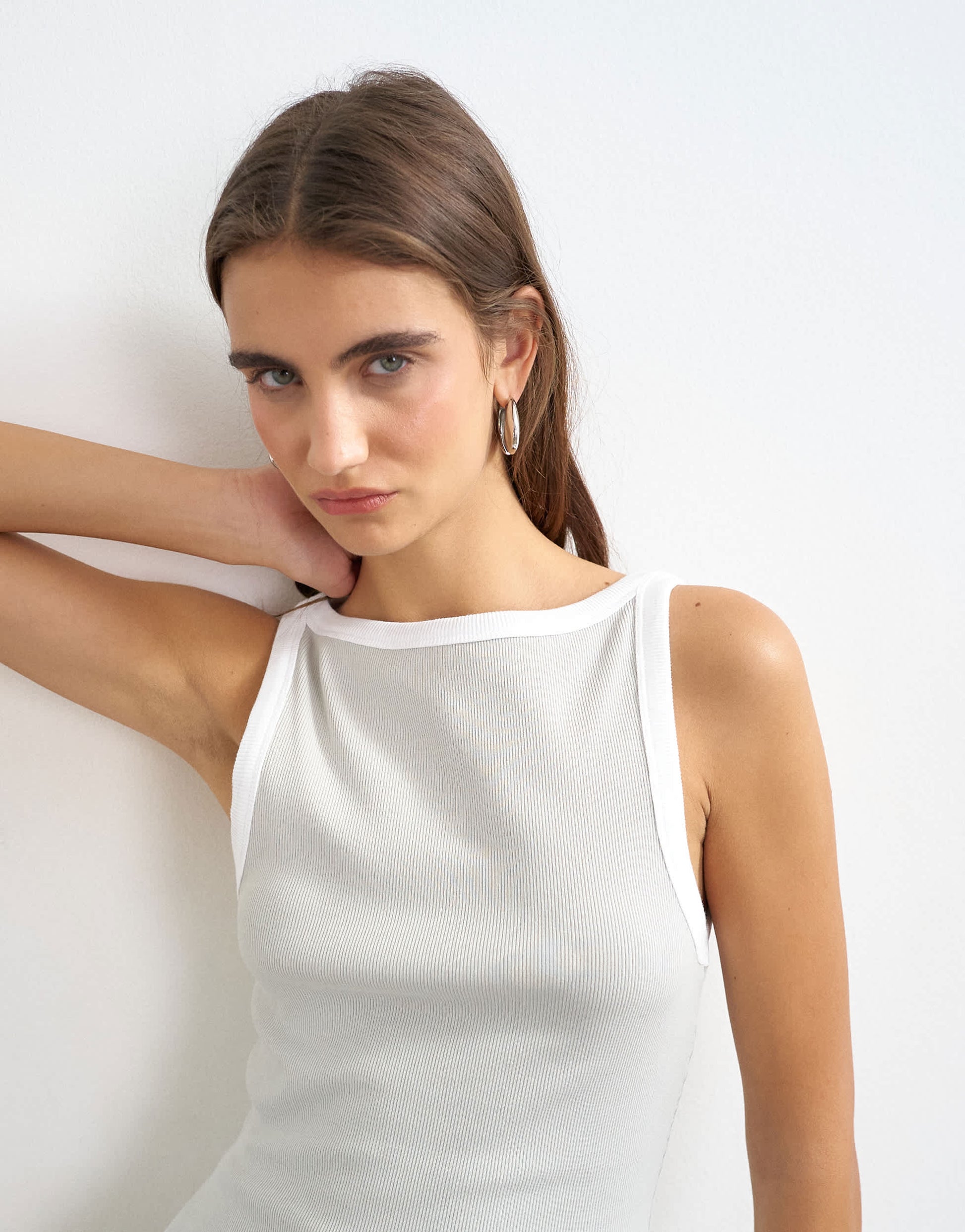 Topshop tipping slash neck racer vest in grey