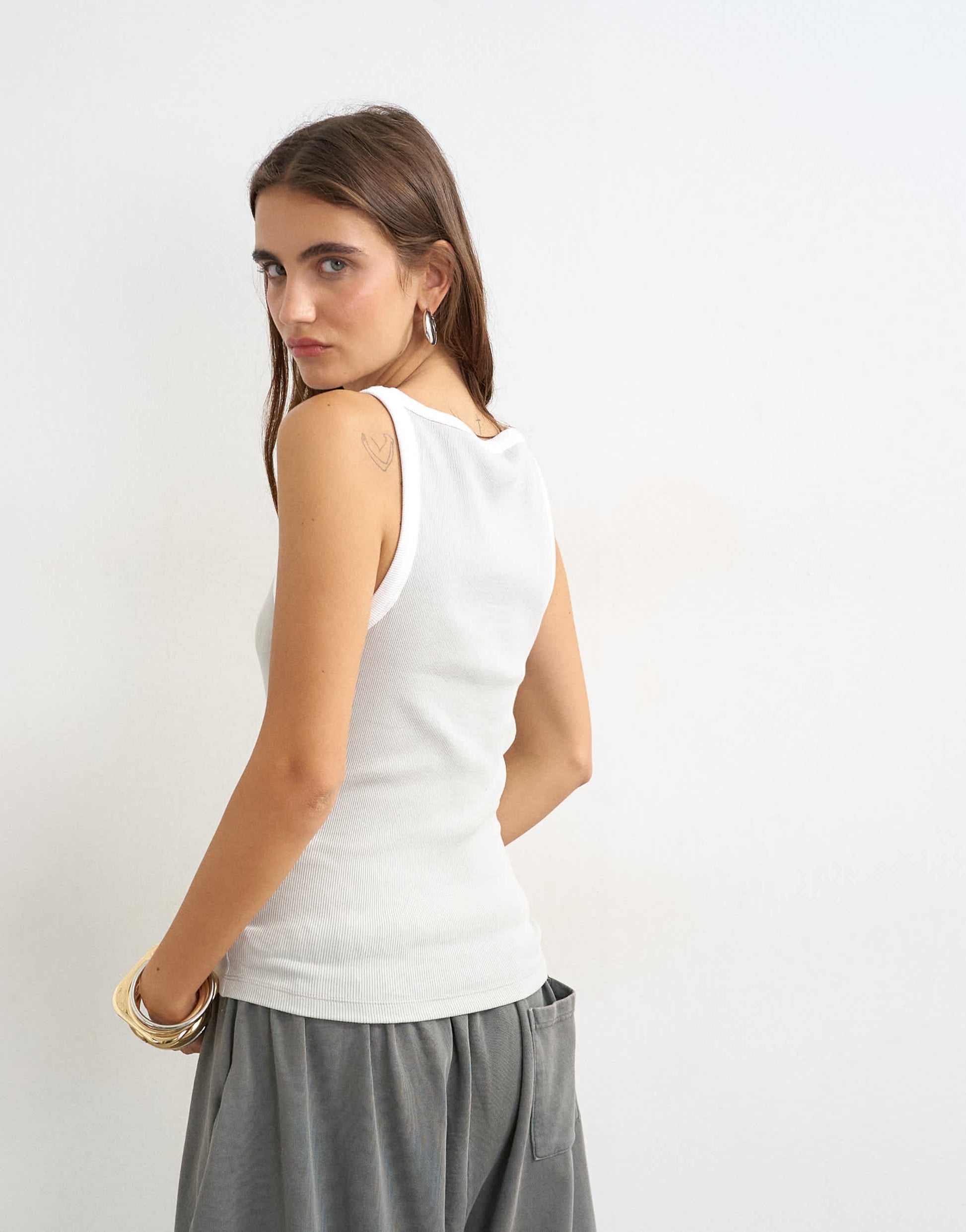 Topshop tipping slash neck racer vest in grey
