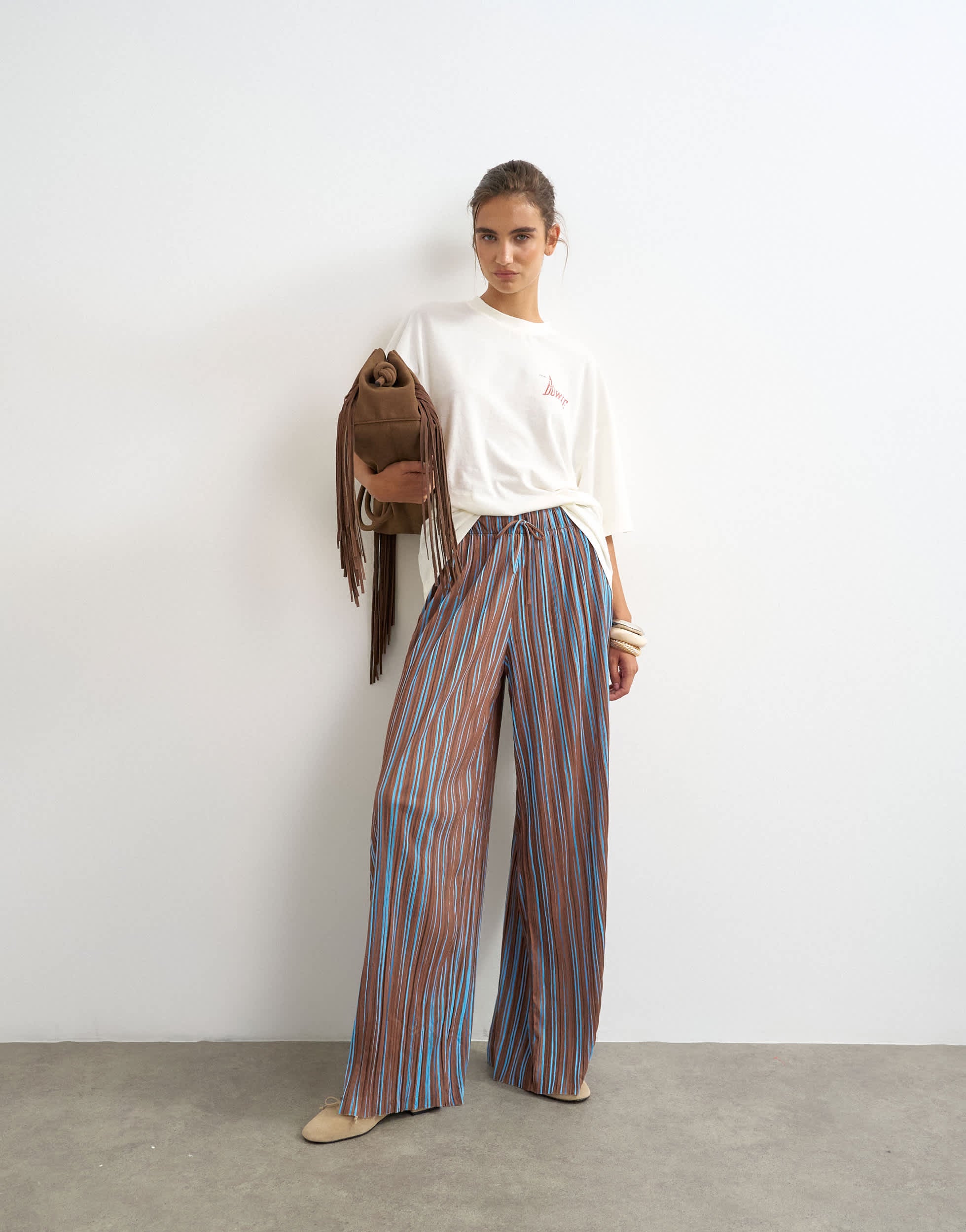 Gestreifte Plissee-Hose von Topshop in Braun