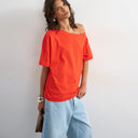 Topshop fallen shoulder t-shirt in red
